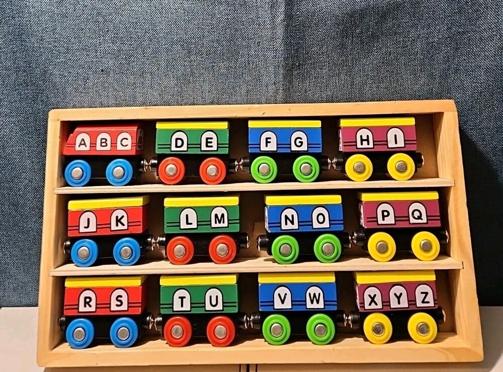 Wooden Magnetic Train Set 13 pc | Alphabet Letters A-Z & Numbers 0-10